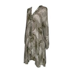 Lucky & Coco Womens Dress Medium M Gray‎ Green White Leaf Print Long Sleeve